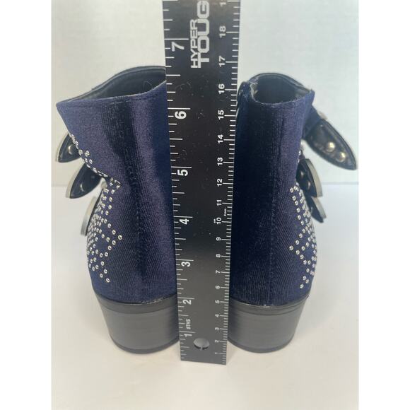 Shoedazzle - Blue Velvet Kalene Booties with Stud and Buckle Detail - Size 9 - Picture 5 of 6